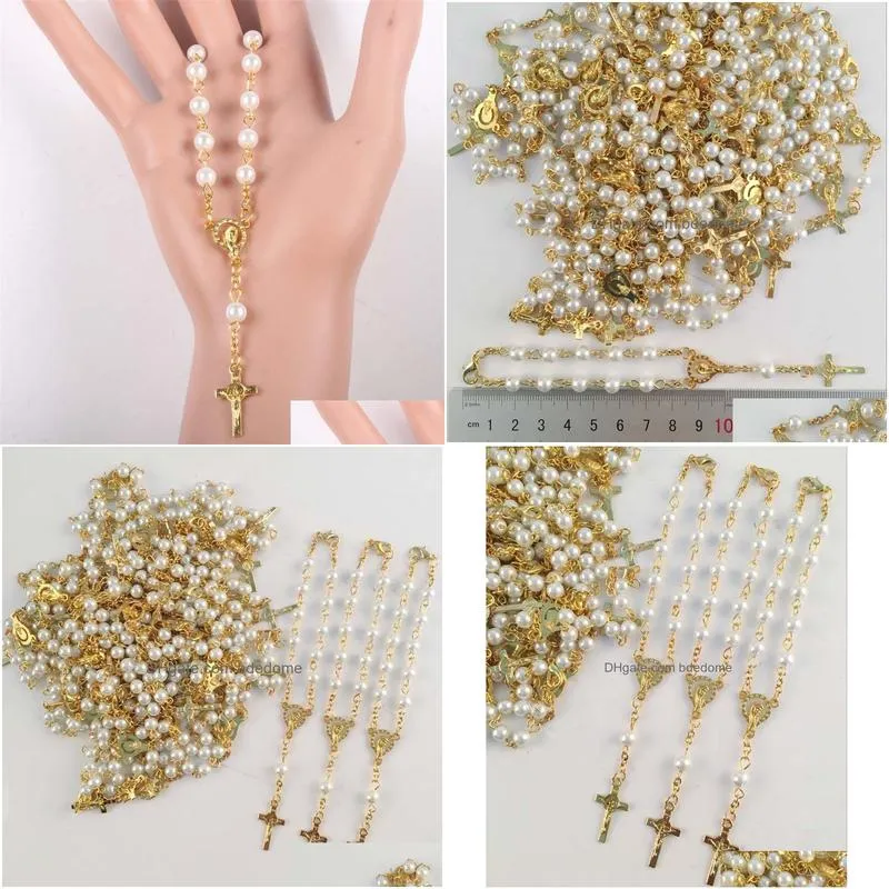 bangle religious vintage prayer women christian bead chain glass pearl bead religious catholic rosary bracelet gold color 220831