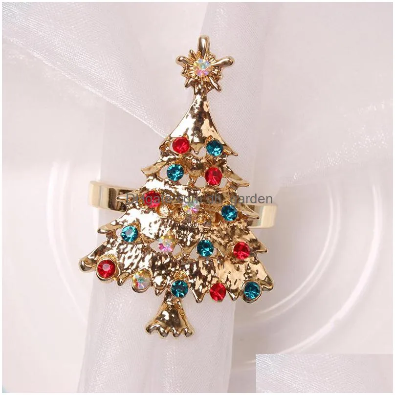 fashion christmas napkin rings alloy cartoon bell snowflake elk hotel decoration diamond napkins holders