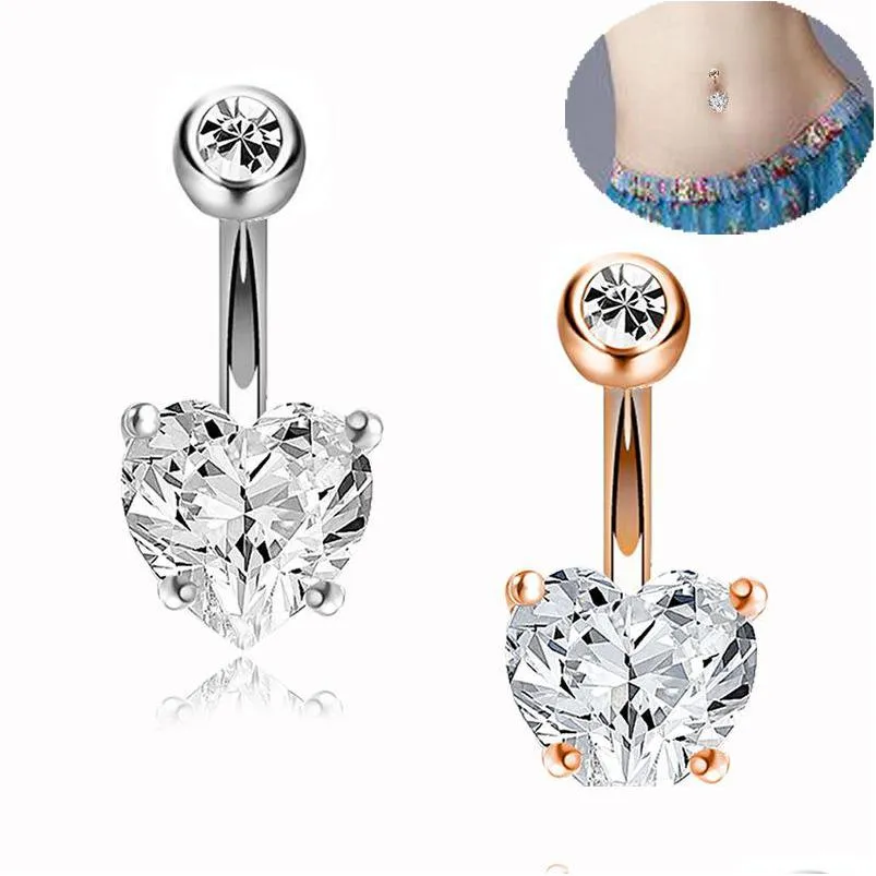 diamond heart belly ring party favor stainless steel perforated belly button pendant ladies fashion accessories