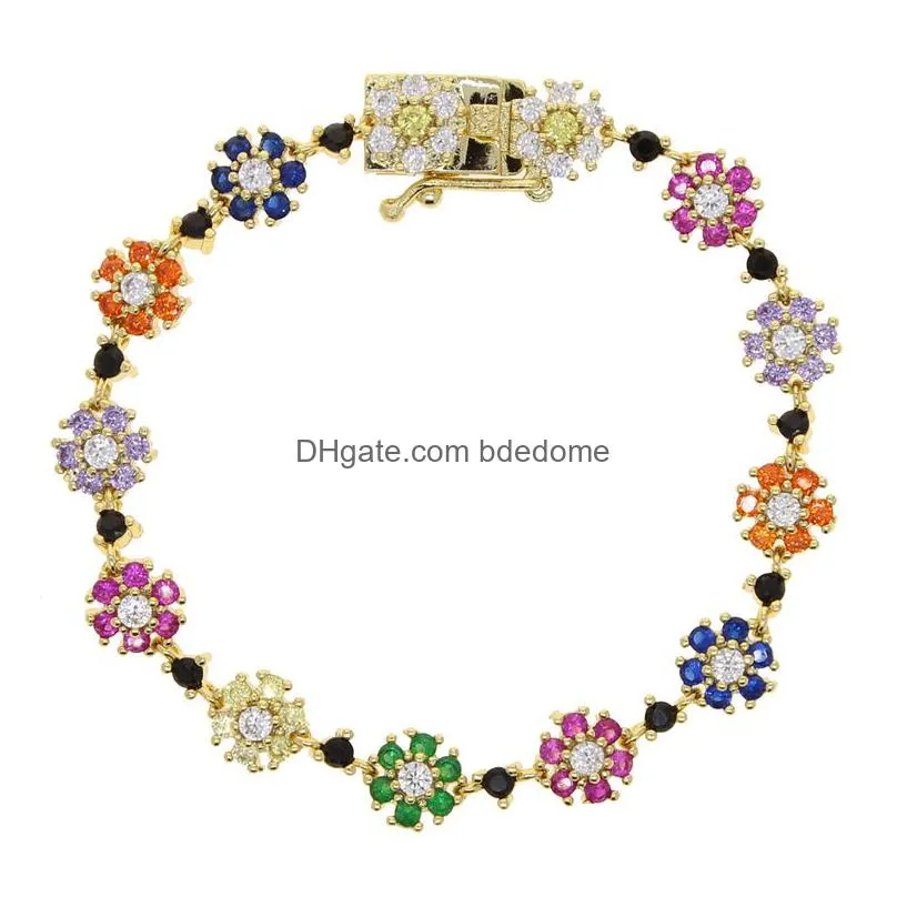 bangle arrived fashion thin sparking cz colorful flower link chain bracelet women charming romantic gold color wedding jewelry 220831