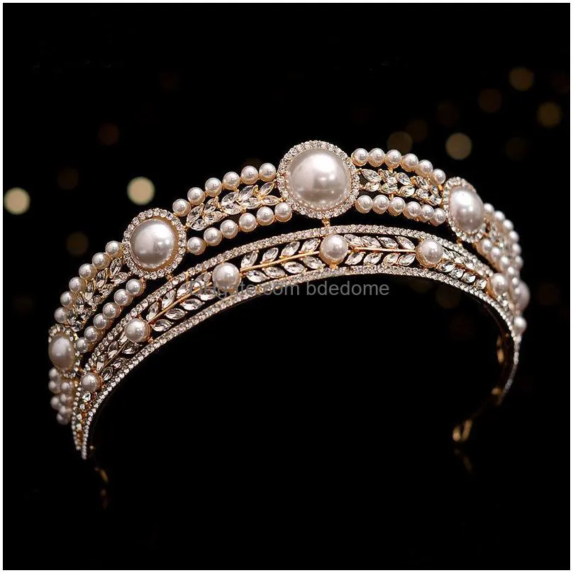 wedding hair jewelry kmvexo luxury gold color crystal pearls bridal tiaras crown pageant diadem headbands accesspries 221109