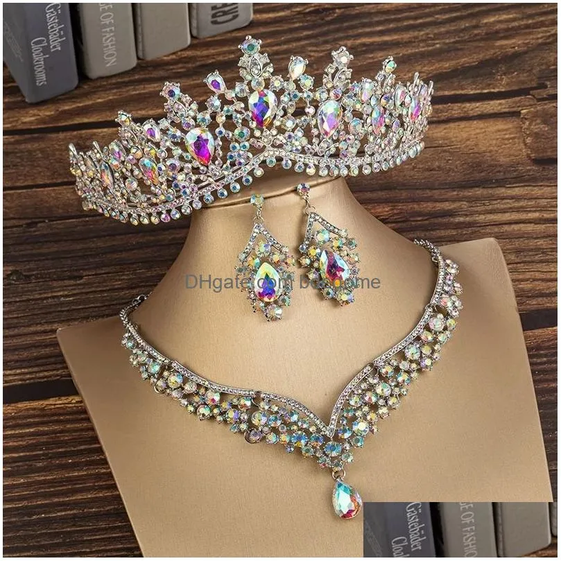 wedding jewelry sets baroque gold color black crystal bridal tiaras crown earrings choker necklace women dress dubai set 230216