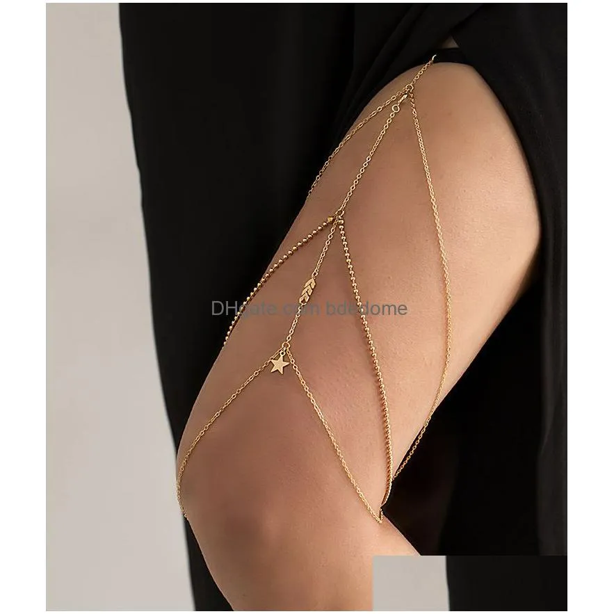 other multilayer metal thigh chain sexy imitation pearl leg chain for women bohemian style body chain personality leg jewelry 221008
