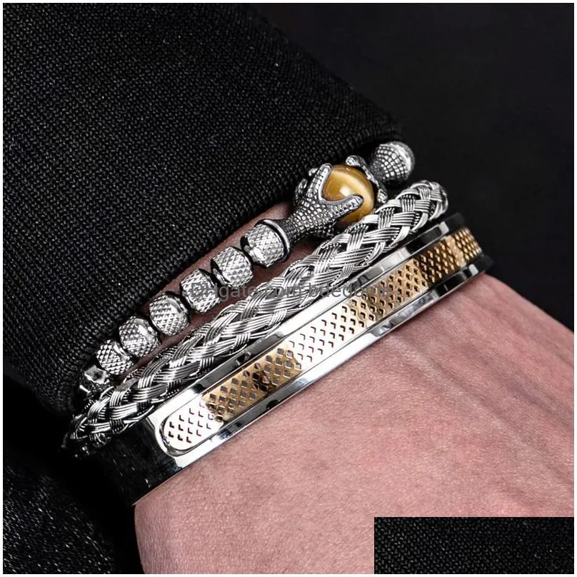 bangle luxury set men bracelet stainless steel handmade rope bangles men  bracelets with tigereye natural stone gift accessories