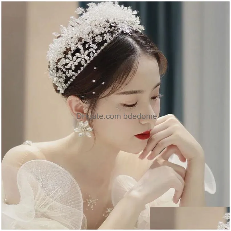 wedding hair jewelry luxury crystal beads floral headbands bridal accessories crown band bride tiaras handmade headpiece 220831