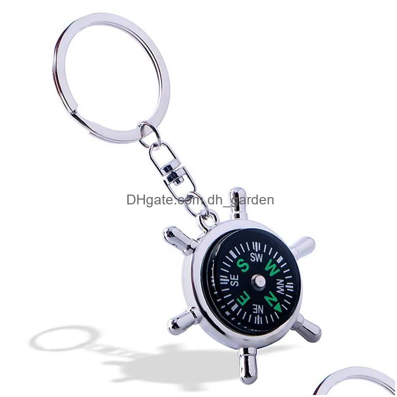 creative ship rudder compass keychain car keychain pendant outdoor camping tools key chain keyring