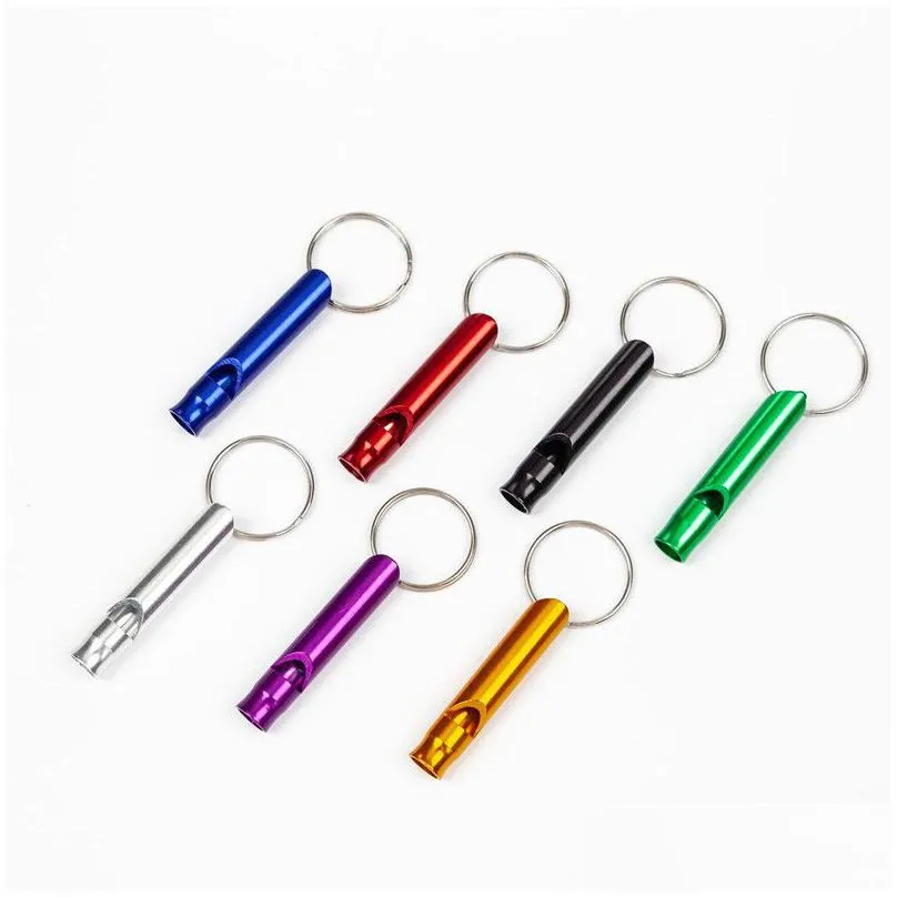 metal whistle keychains portable self defense keyrings rings holder car key chains accessories outdoor camping survival mini tools promotion