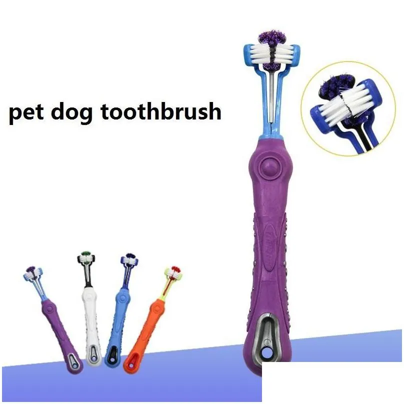 three-sided pet dog toothbrush puppy multi-angle toothbrush cleaning oral dog dental health grooming supplies free shipping