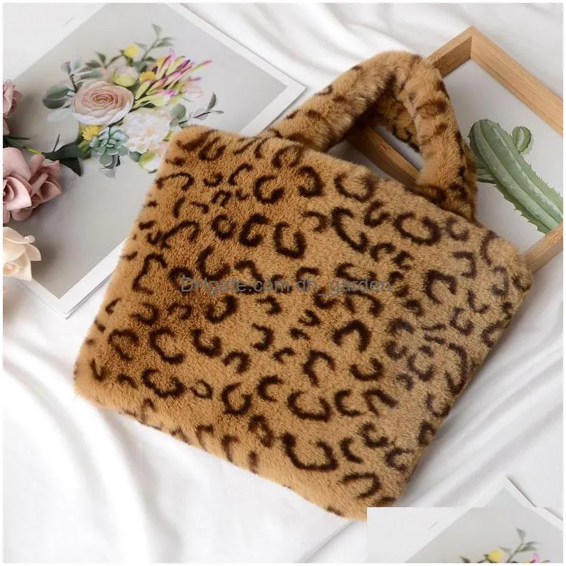 leopard print lady handbag imitation rabbit fur crossbody bag portable large capacity storage bags 10 colors