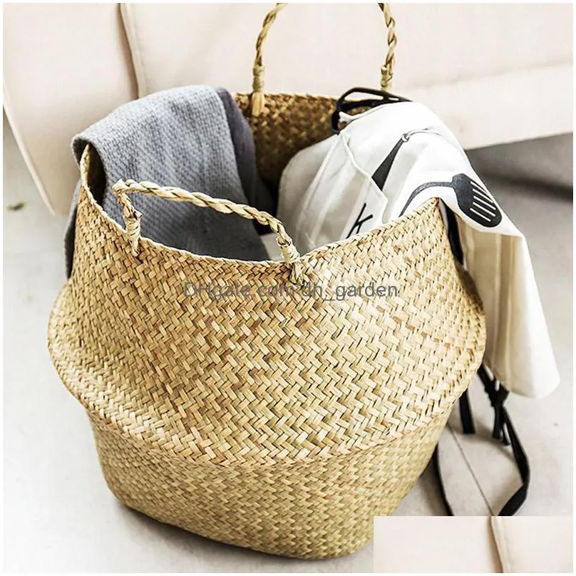 bamboo storage basket foldable flower pot household hand woven baskets multifunctional laundry straw collage wicker garden supplies