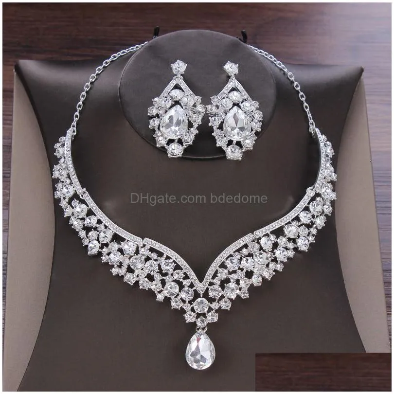 wedding jewelry sets baroque crystal water drop bridal jewelry sets tiaras crown necklace earrings for bride wedding dubai jewelry set