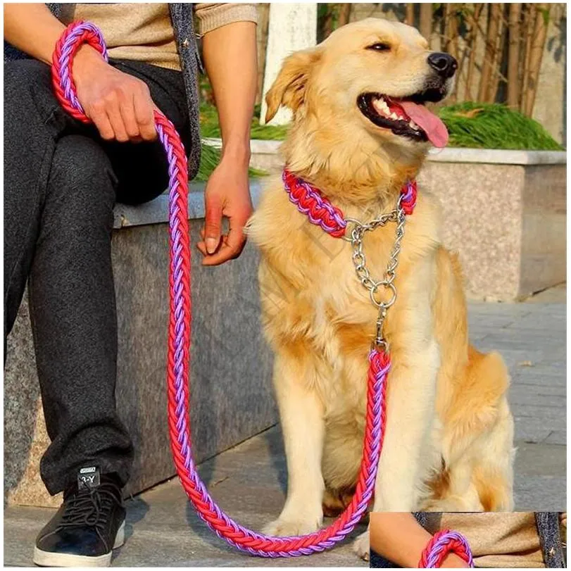 double strand pet rope large 14 colors dog leashes metal p chain buckle national color pet traction rope collar set for big dogs