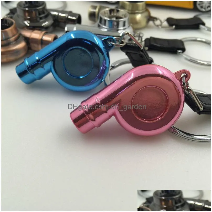 creative car modification turbine keychain metal whistle keychains outdoor rescue tool father`s day gift keyring