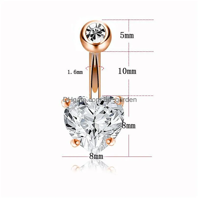 diamond heart belly ring party favor stainless steel perforated belly button pendant ladies fashion accessories