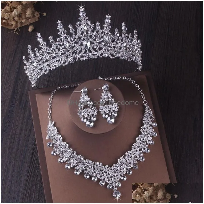 wedding jewelry sets baroque crystal bridal for women fashion tiaras earrings necklaces set crown necklace dubai jewellry 230216