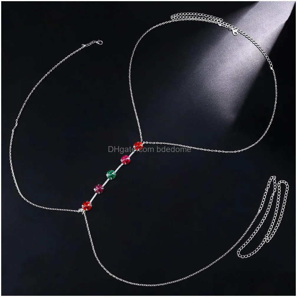 other colorful crystal belly waist chain body jewelry necklace for women metal link chest harness bra sexy festival clothing 221008