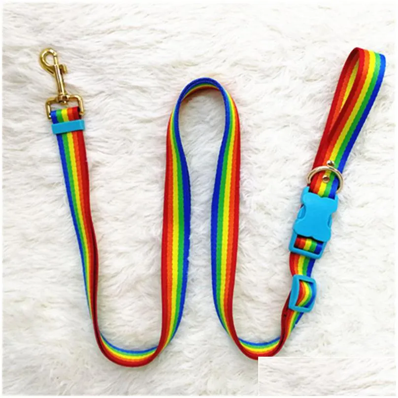 rainbow dog collars leashes set adjustable walking running dog leash safety and heavy duty clasp for small medium large dogs xl ps2107