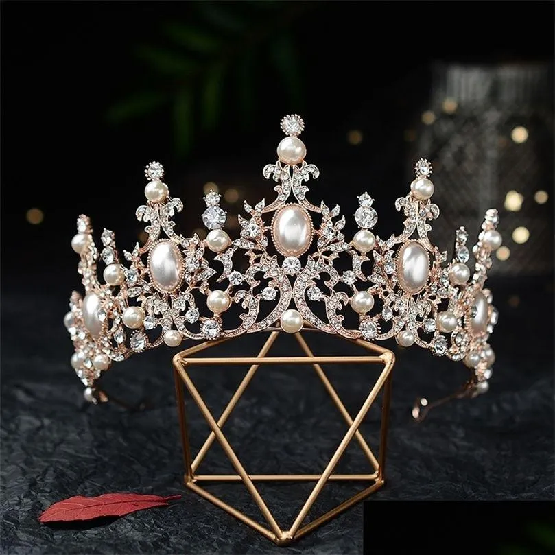 wedding hair jewelry baroque luxury silver plated crystal pearls bridal tiaras crown pageant diadem cz headbands accessories 220831