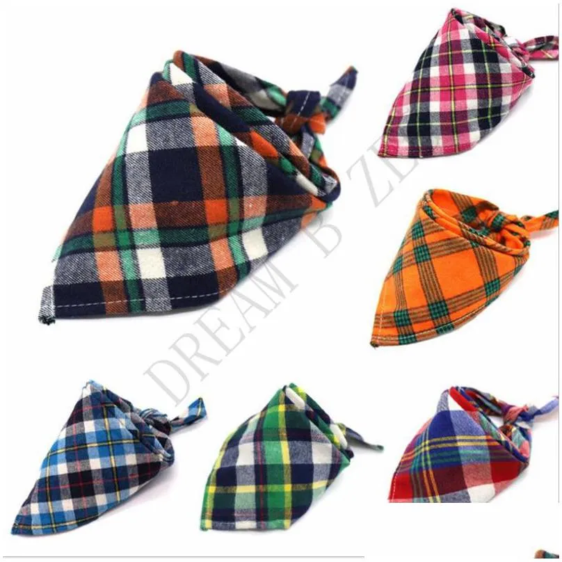 pet saliva towel classic plaid triangles scarf collar neckerchief washable cat dog bib bandana dog accessories