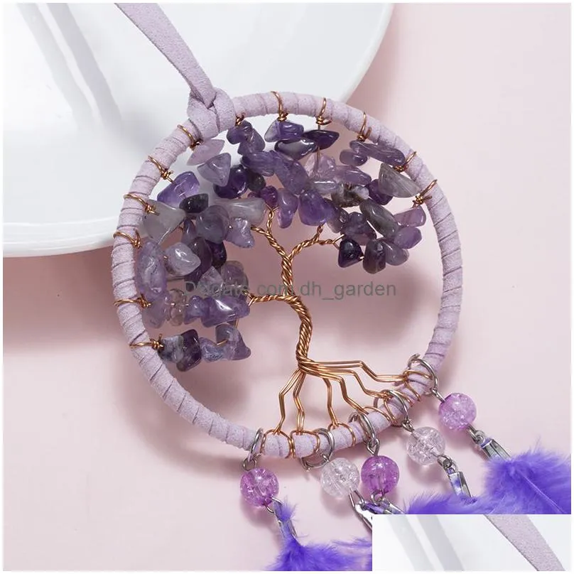 crystal gravel life tree dreamcatcher pendant woven feather tassels dream catcher home decoration