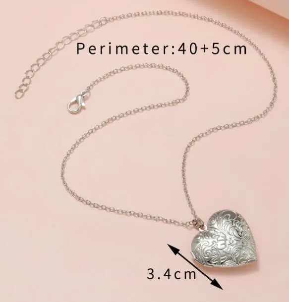 gold silver color diy floating locket heart shape pattern pendant necaklace female womens ladies girls gift fashion jewelry for mom