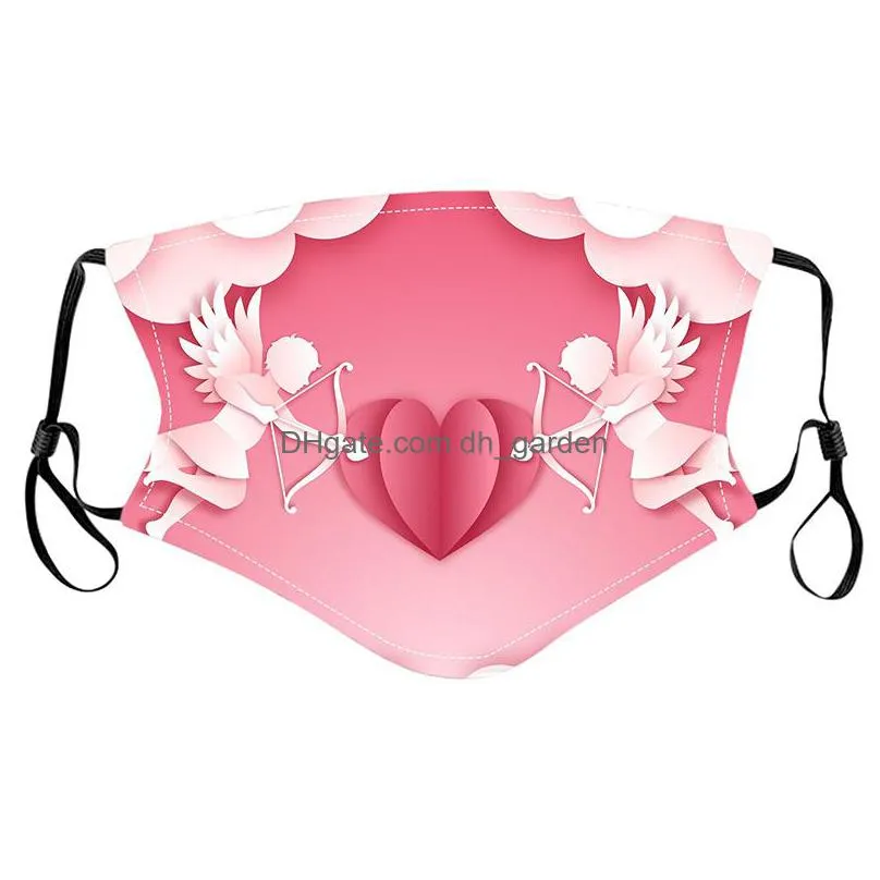 valentine`s day mask for love embrace cupid`s heart printed outdoor dust cotton spun couple reusable with masks filter