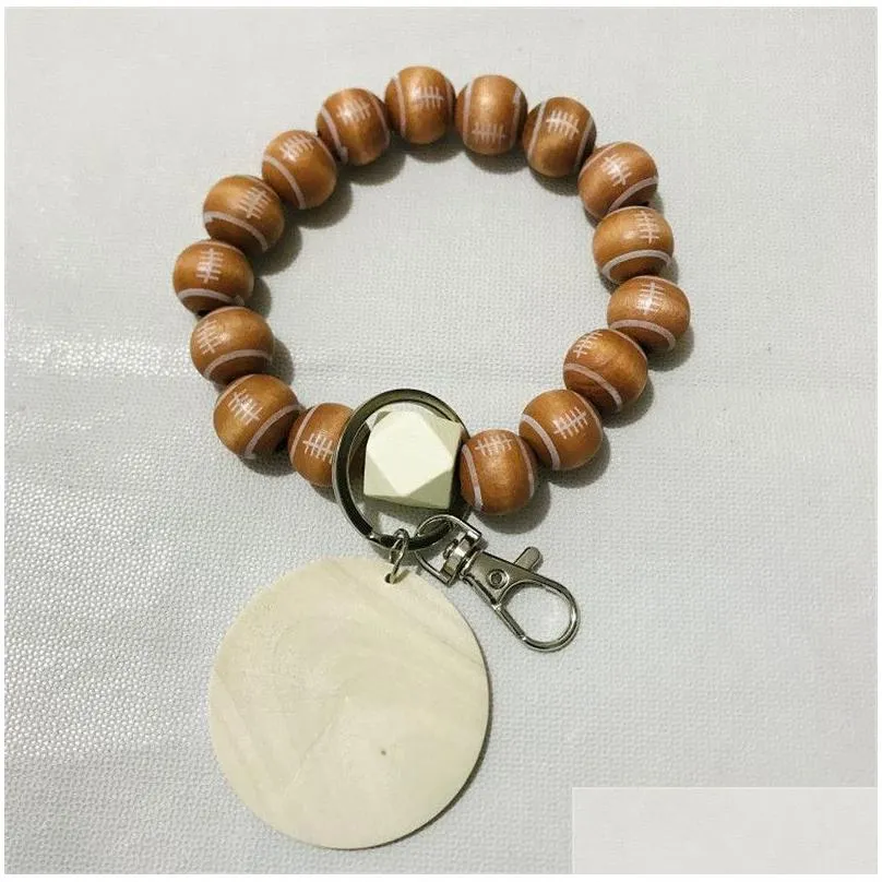 baseball keychain football wooden bead key chain basketball leather ball wood beads hand keychain printing flower