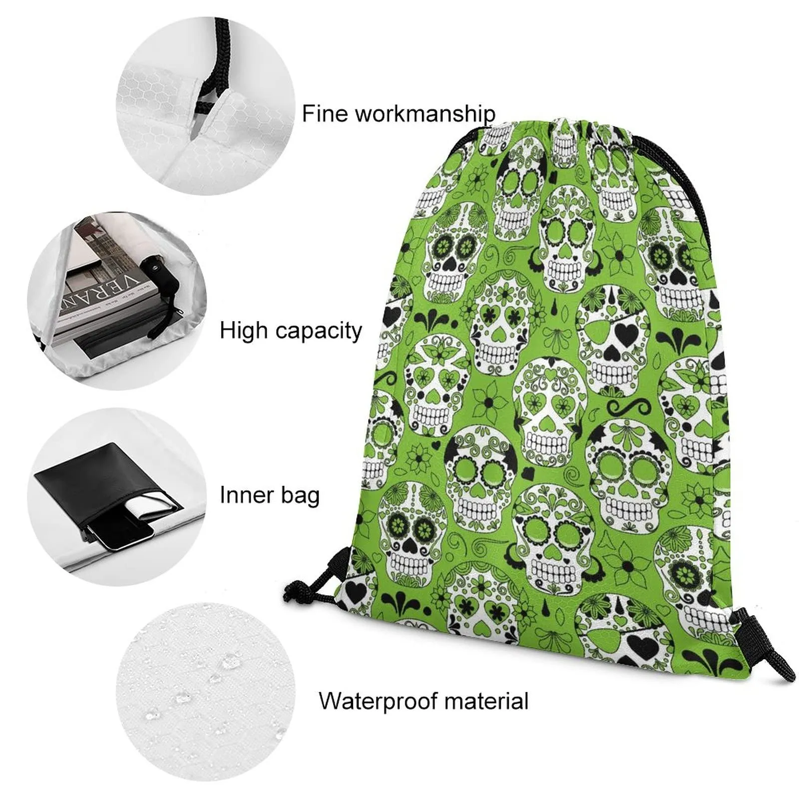 day of the dead sugar skull drawstring backpack durable cinch bag string bags sackpack for gym shopping sport yoga