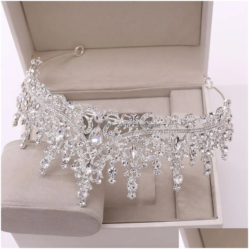 wedding jewelry sets gorgeous silver color crystal bridal fashion tiaras crown earrings choker necklace women dress set 230215