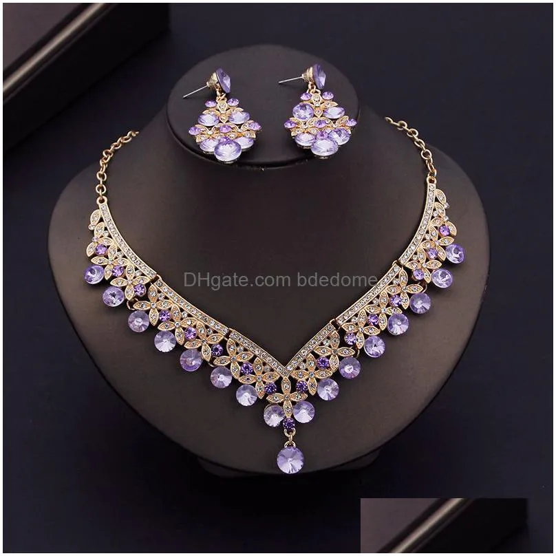 wedding jewelry sets baroque blue crystal bridal for women tiaras crown earrings necklace bride dress dubai set 230216