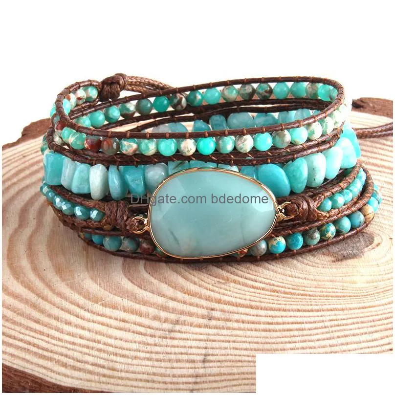 bangle rh fashion handma bohemian jewelry boho bracelet mixed natural stones charm 5 strands wrap bracelets gift drop 220831