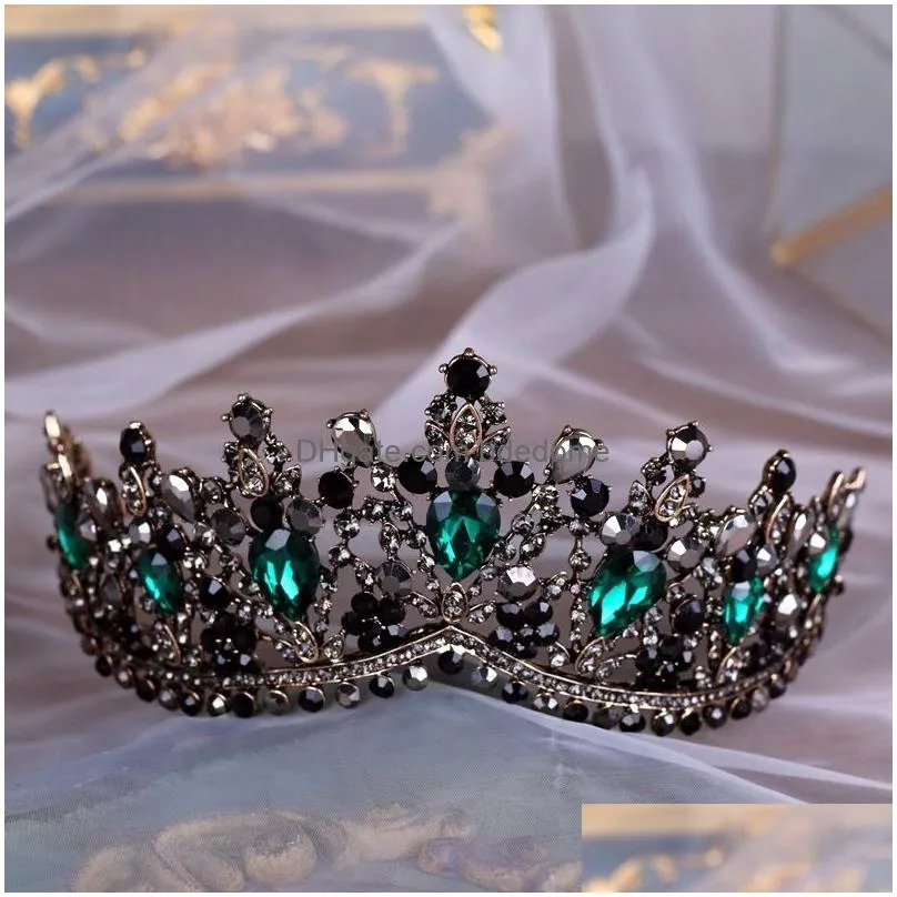 wedding hair jewelry baroque bronze black green crystal bridal tiaras crown vintage diadem for brides headbands accessories 220831