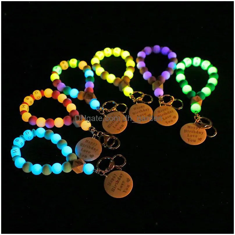 halloween carnival luminous keychains diy silicone beaded keychain wrist bracelet keyring birthday party gifts key chain
