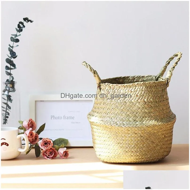 bamboo storage basket foldable flower pot household hand woven baskets multifunctional laundry straw collage wicker garden supplies