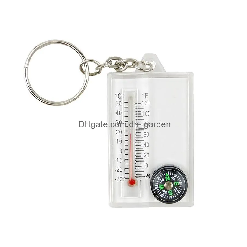 outdoor portable compass keychain thermometer compass pendant key chain keyring camping tool