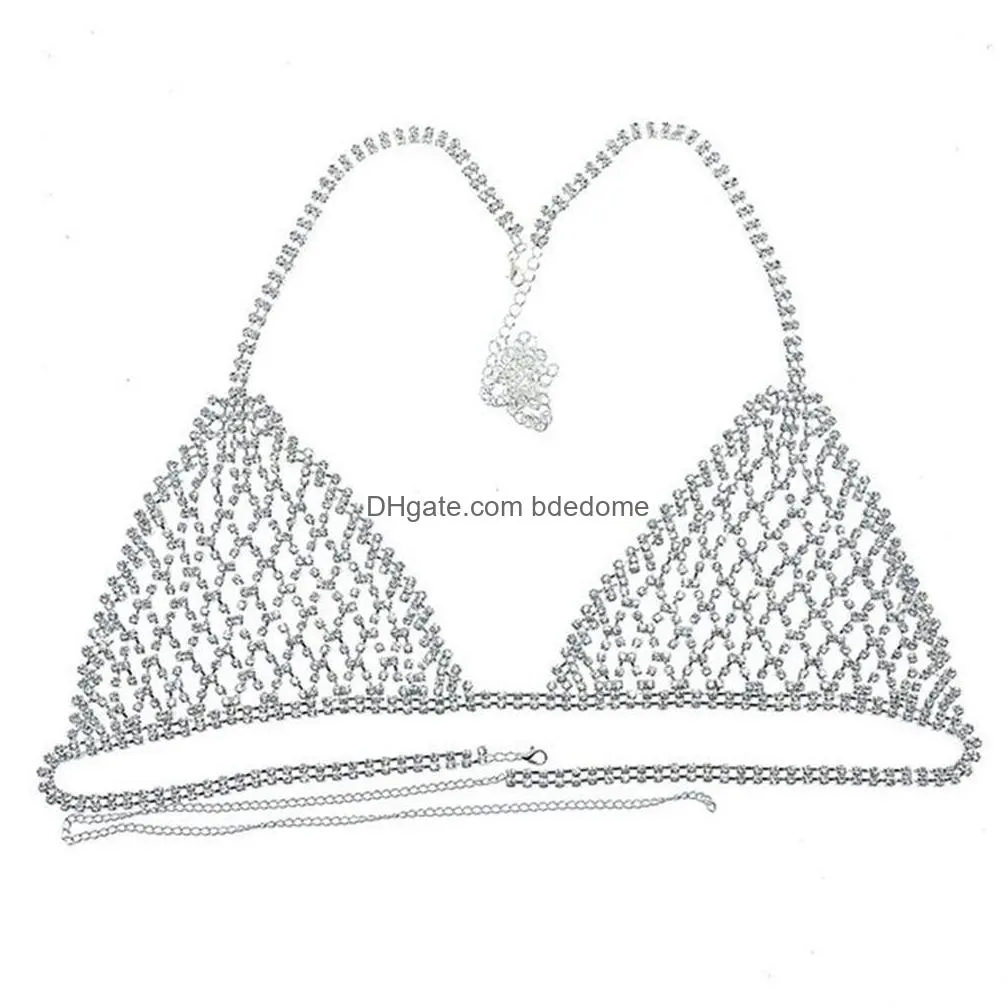 other classic bikini mesh body chain bra jewelry sexy femme crystal chest bra chain top underwear vacation festival gift 221008