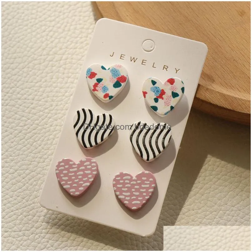stud 3pairsset heart acrylic earrings for women macaron colorful dots leopard stripe korea jewelry accessories 221119
