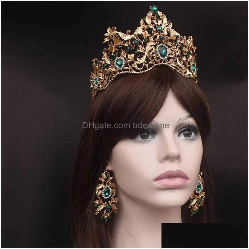 wedding hair jewelry fashion baroque magnificent red crystal bridal tiaras green wedding crown for bride pageant headbands wedding hair accessories