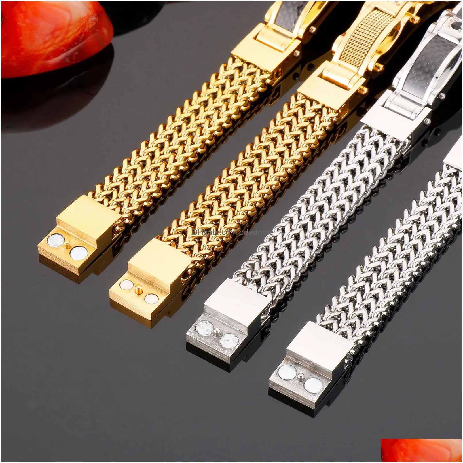 charm bracelets gold color stainless steel link chain for mens metal bracelet male jewelry accessory 230216