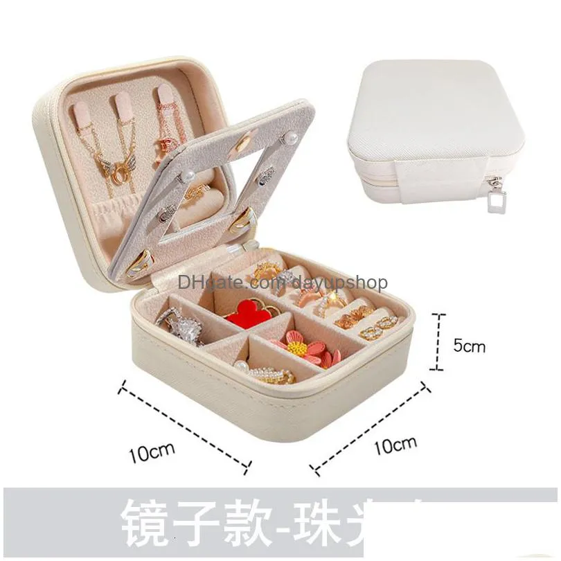 jewelry boxes box portable leather organizer display travel case with mirror storage earring holder 230808