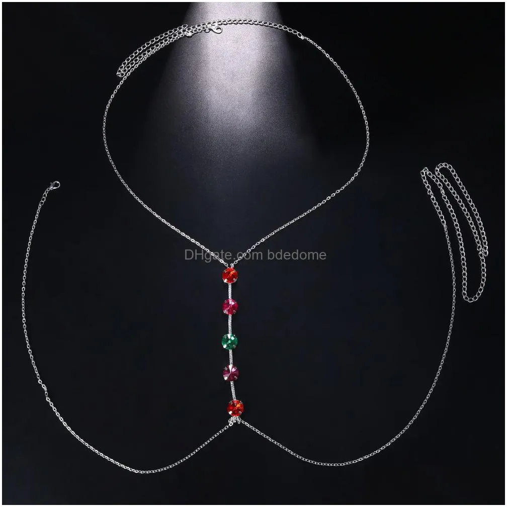 other colorful crystal belly waist chain body jewelry necklace for women metal link chest harness bra sexy festival clothing 221008