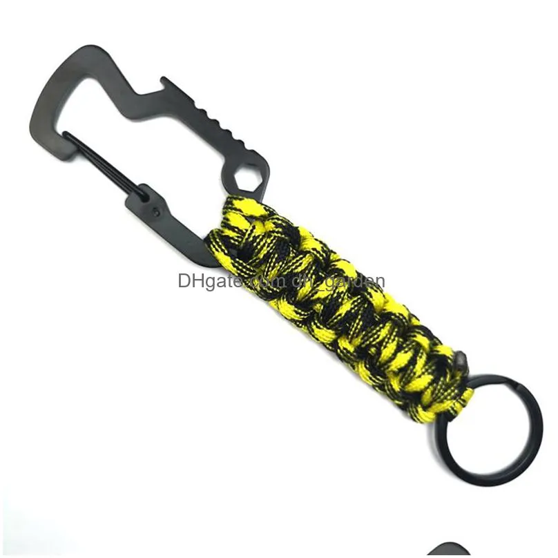 portable outdoor braided umbrella cord keychain bottle opener multifunctional carabiner keyring pendant wilderness survival tool 6