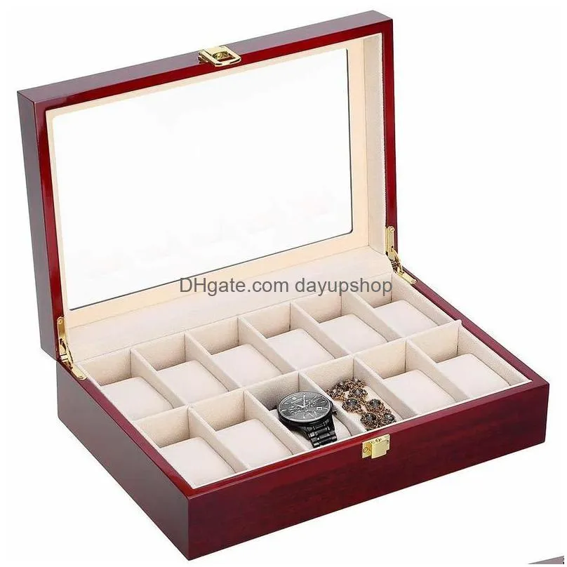 luxury wooden watch box watch holder box for watches men glass top jewelry organizer box 2 3 5 12 grids watch organizer d30 220509