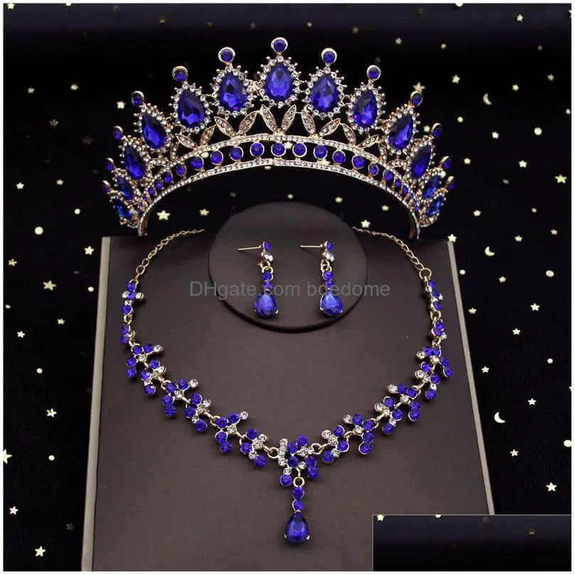 wedding jewelry sets luxury colorful bridal bride tiara crowns earring set necklace for women dubai jewelry sets accessories 230216