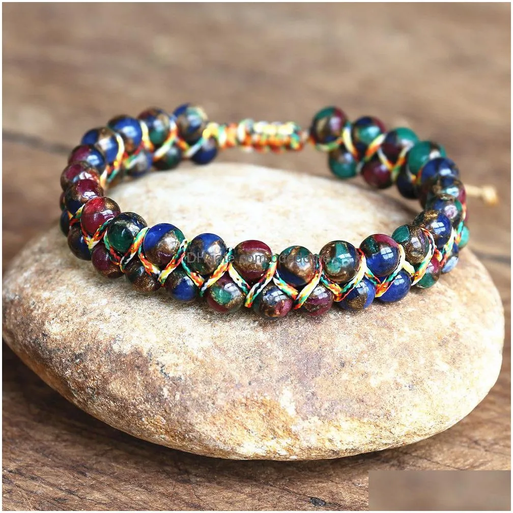 charm bracelets handmade 6mm blue tiger eye stone beads braided women men friendship strand bohemian jewelry 230216