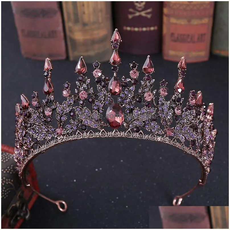 wedding hair jewelry baroque retro bronze violet crystal bridal tiaras crown pageant diadem veil tiara headbands accessories 220831