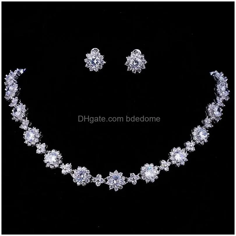 wedding jewelry sets em luxury cubic zircon crystal bridal necklace earrings for women party 230215
