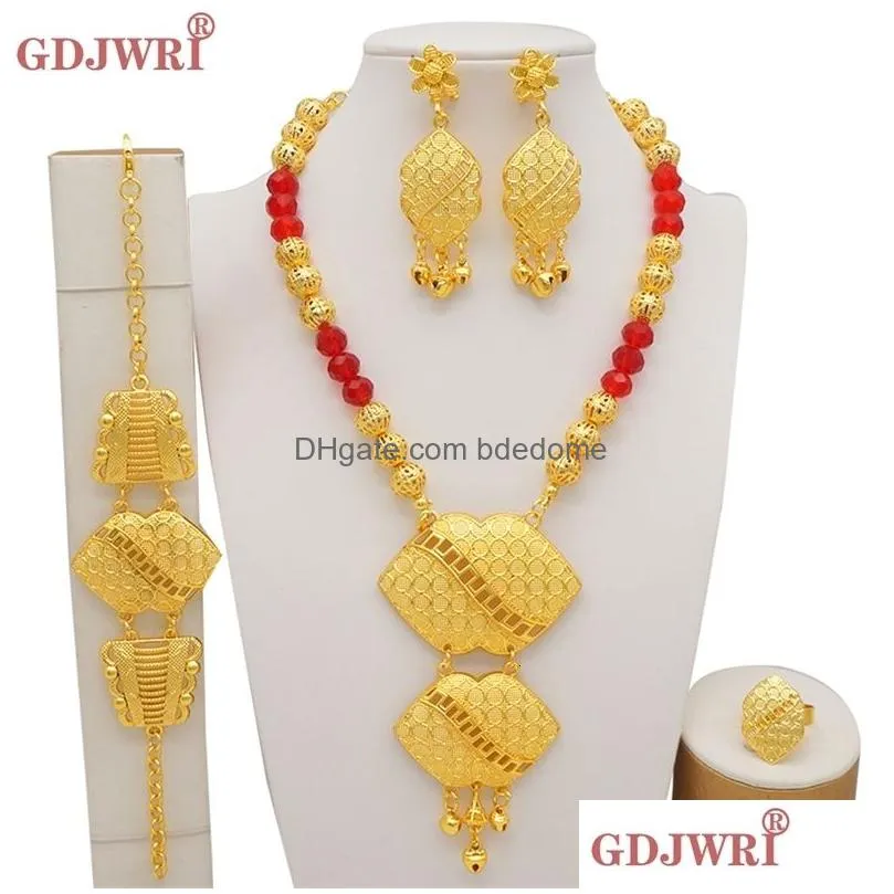 wedding jewelry sets luxury dubai gold color jewelry sets african indian ethiopia bridal wedding gifts party for women necklace earrings jewelry set