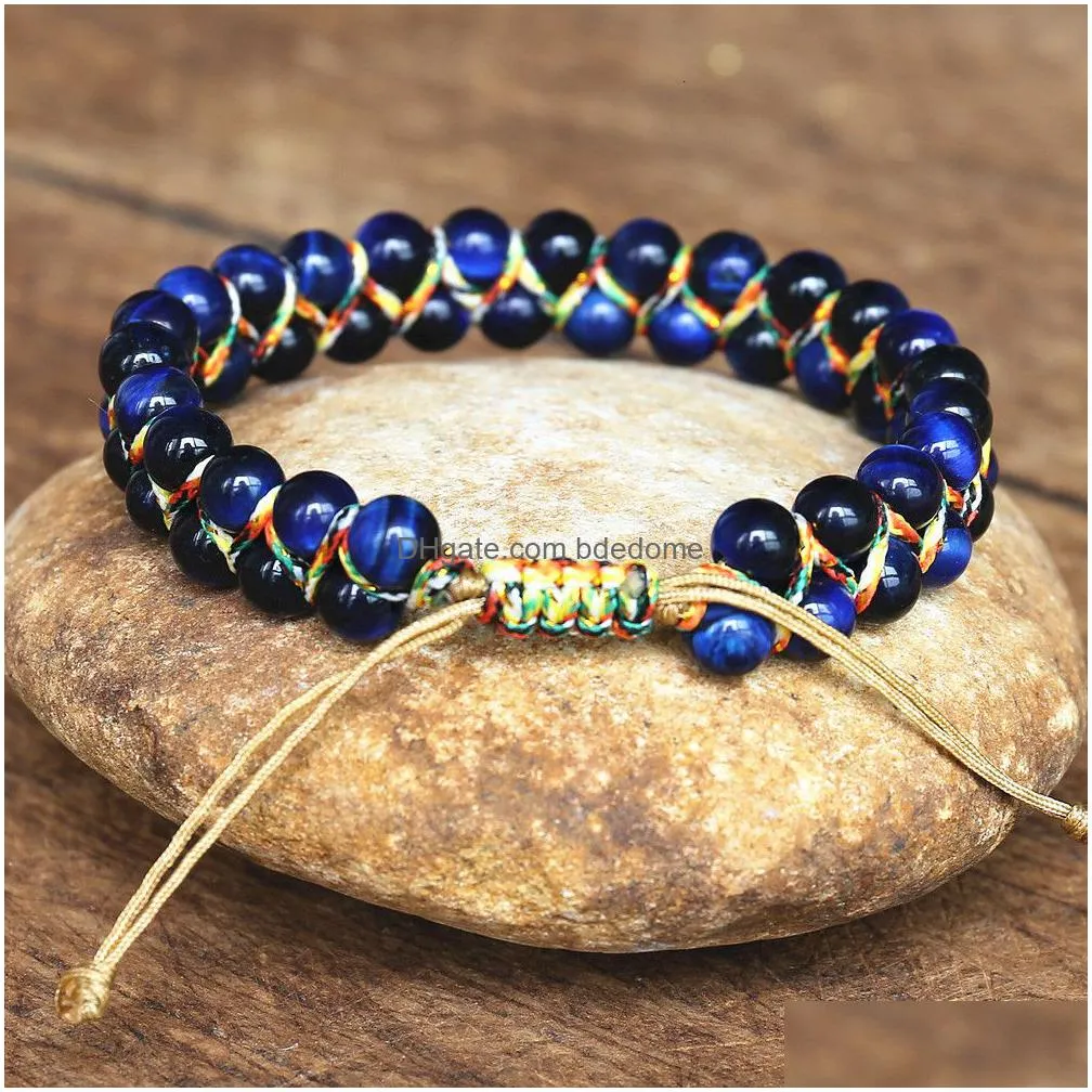 charm bracelets handmade 6mm blue tiger eye stone beads braided women men friendship strand bohemian jewelry 230216