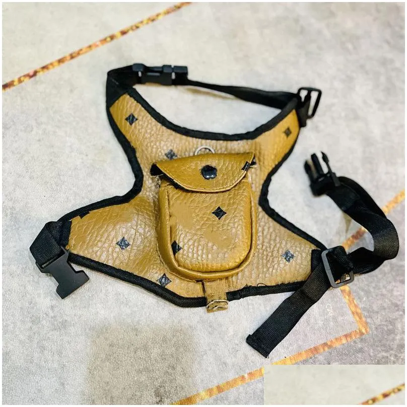 designer dog harness pu leather dog backpack soft air mesh adjustable pet harnesses pets bandand for small medium dogs ps1838